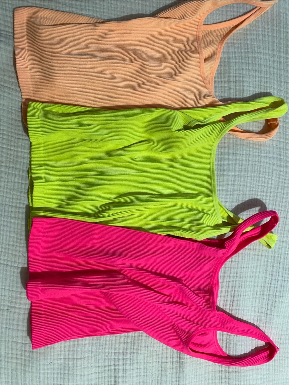 Women's Ododos Ribbed Tank Top Trio — Peach, Neon, Hot Pink size medium